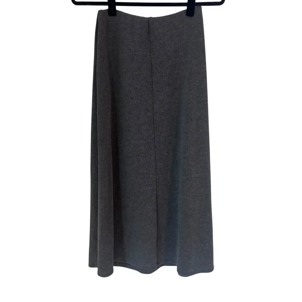 Zara Grey Knit Midi Skirt A-Line Flare